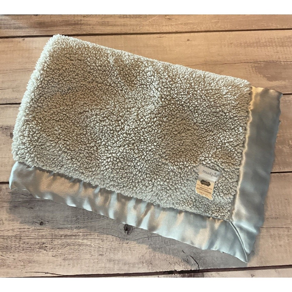 Mudpie Gray Baby Blanket Soft Plush Satin Back Receiving Security Lovey Mud Pie